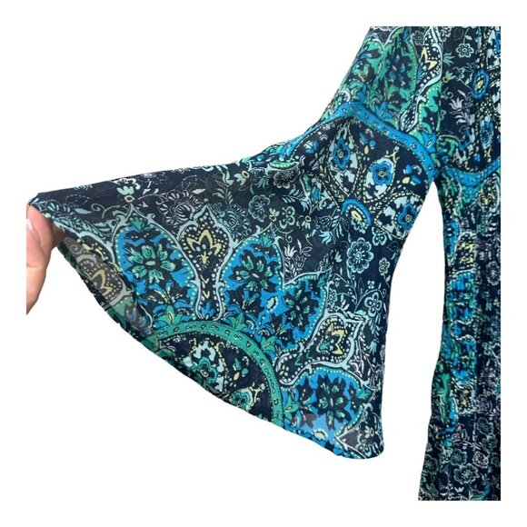 CATHERINES Women SZ 0X(14/16W) Accordion Pleat Tunic Top Bell Sleeve Embellished - Picture 9 of 12